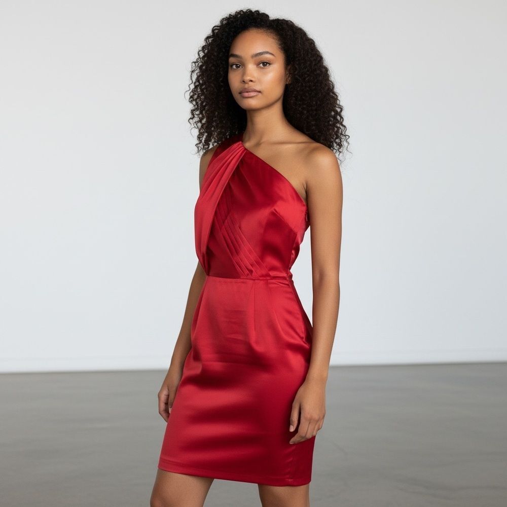 NWT THE LIMITED Red Satin One Shoulder Cocktail Semi-formal Mini Dress - Size 14